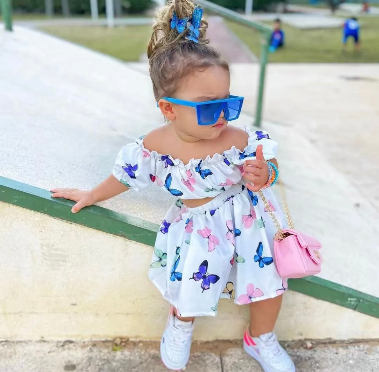 Off Shoulder Butterfly Cord Set